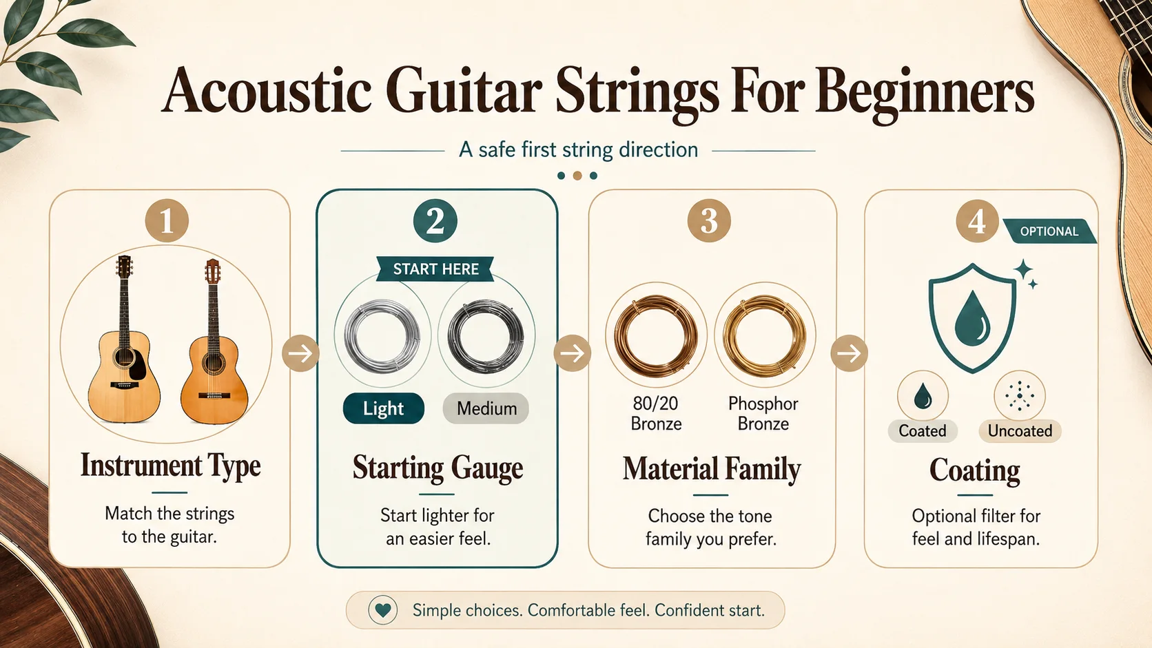 First-choice-path graphic showing instrument match, lighter starting gauges, material lane choice, and coating as a final choice.